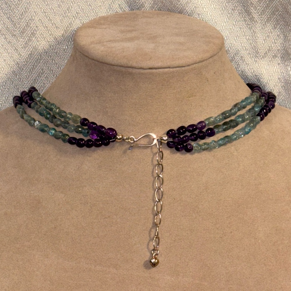 Jay King Mine Finds Amethyst & Aquamarine 4-Strand Gemstone Necklace SS 925 - Picture 4 of 13